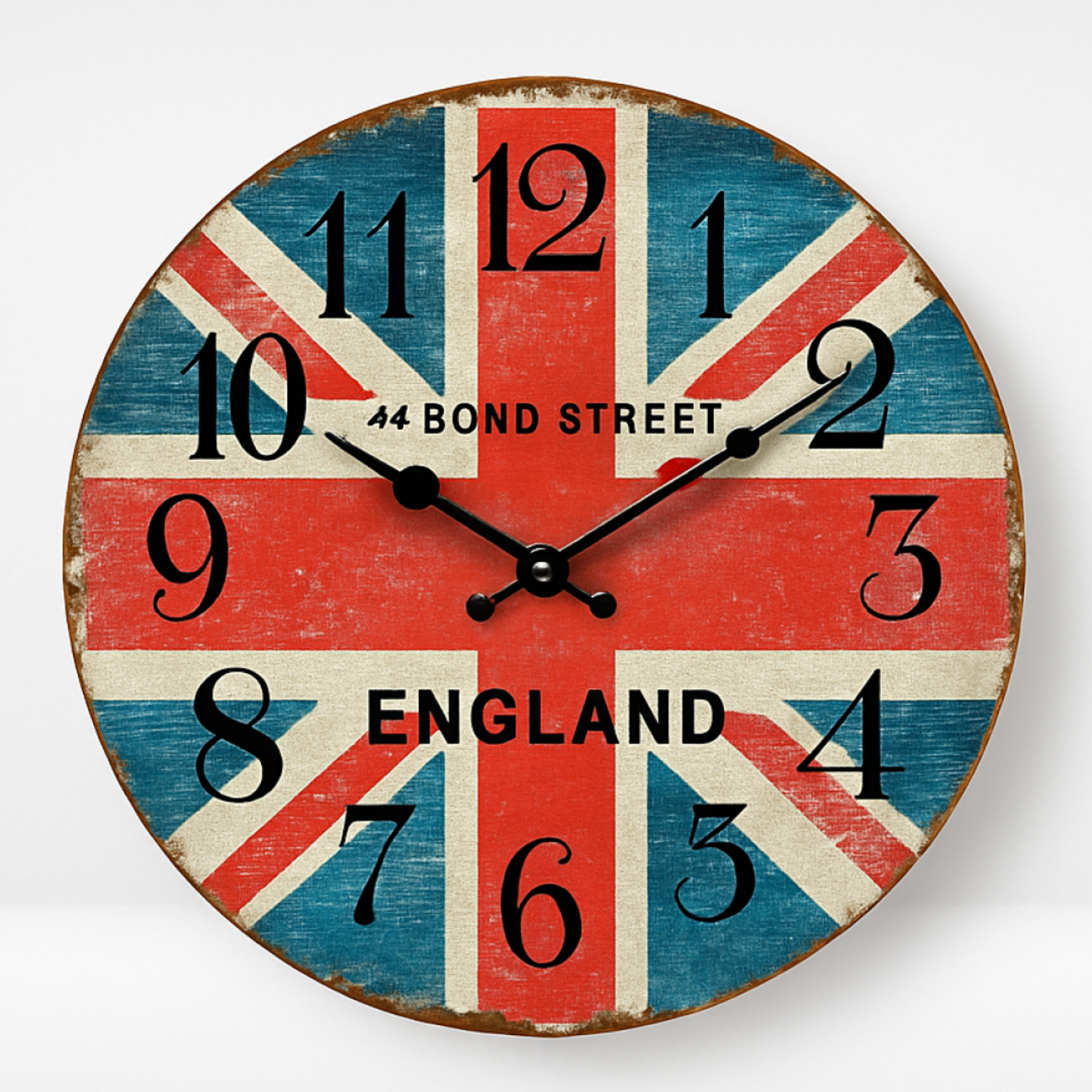 Retro Union Jack flag wall clock in distressed style, ideal statement piece for modern UK home décor