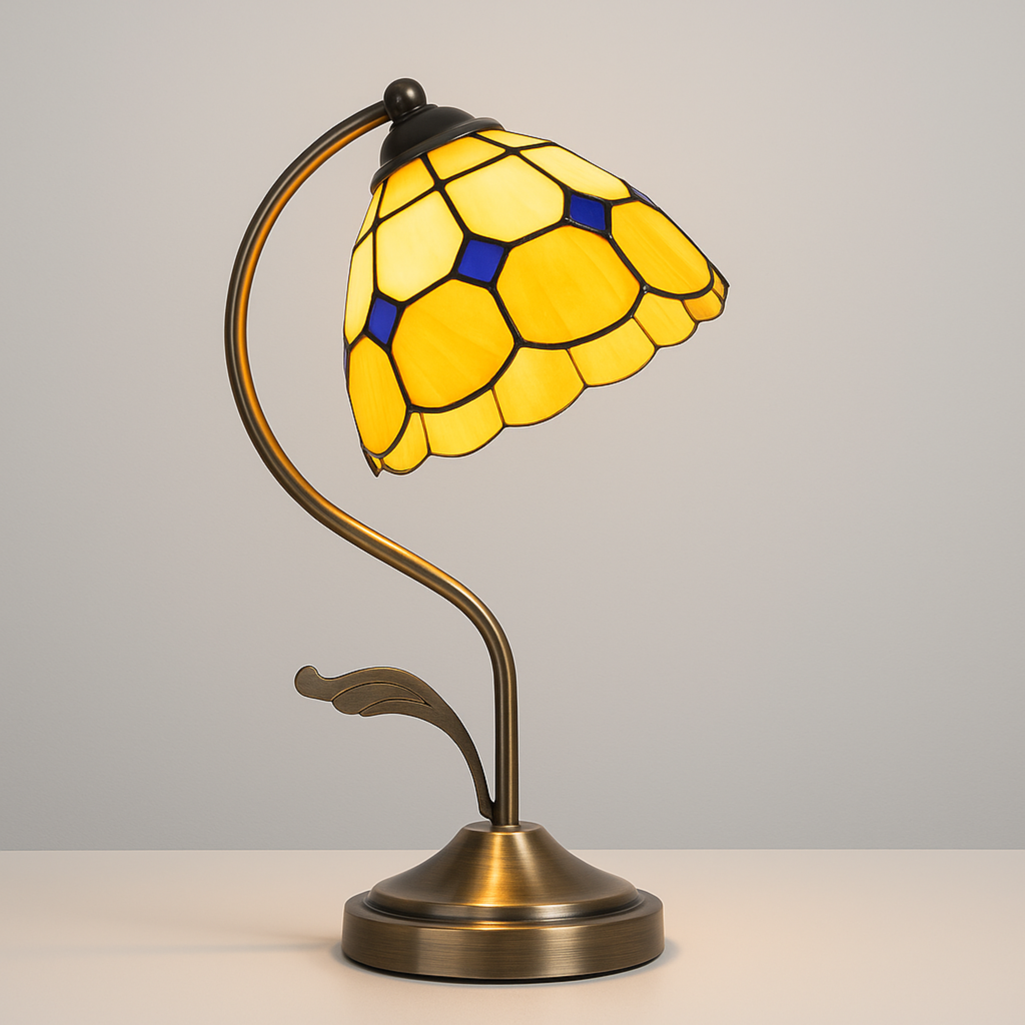 Yellow-white stained glass Tiffany-style table lamp, decorative piece for elegant interiors
