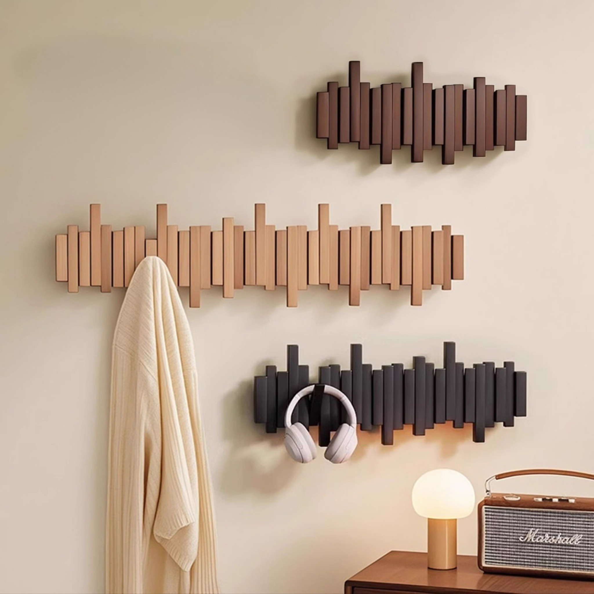 Nordic Rhythm Piano-Style Hook Wall Panel In Natural
