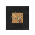 Aurelia Bloom botanical framed wall art with warm ochre, dark background and floral stem detail by KaShi Living.