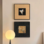 Aurelia Nature framed wall art pair styled vertically with a glowing lamp for warm bedroom wall décor by KaShi Living.