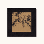 Black framed bamboo leaf wall art with neutral botanical print for living room, bedroom or hallway decor by KaShi Living