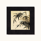 Black framed bamboo wall art with shadow-style leaves on a soft neutral background for calm home decor by KaShi Living