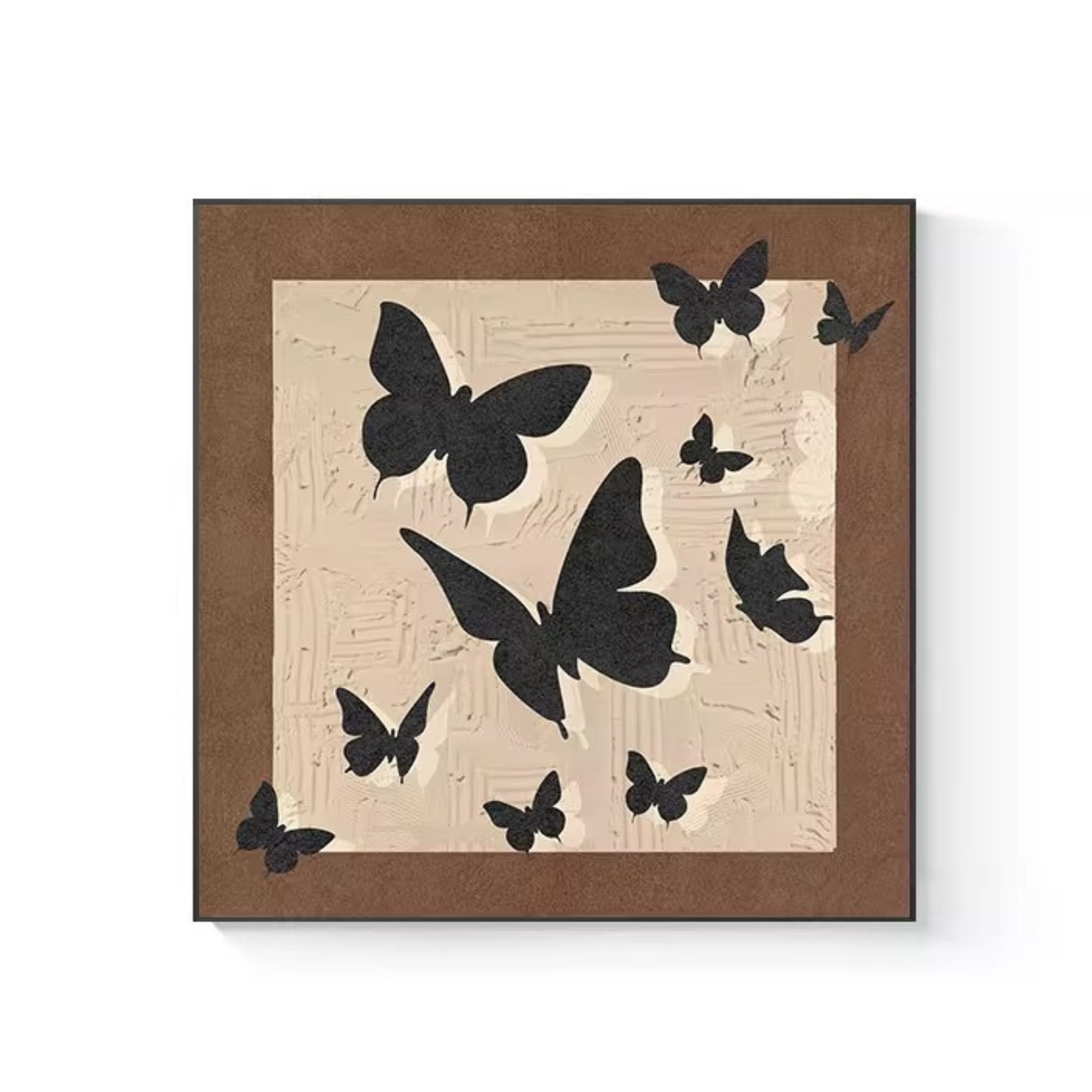 A neutral butterfly framed wall art piece with black silhouettes for UK bedrooms, hallways and cosy living spaces.