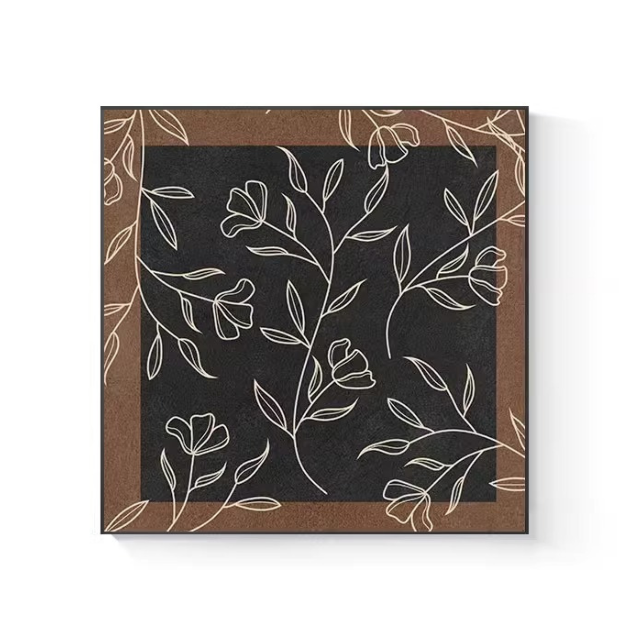 A floral vine framed wall art piece in black, brown and cream tones for UK living rooms, bedrooms and cosy hallways.