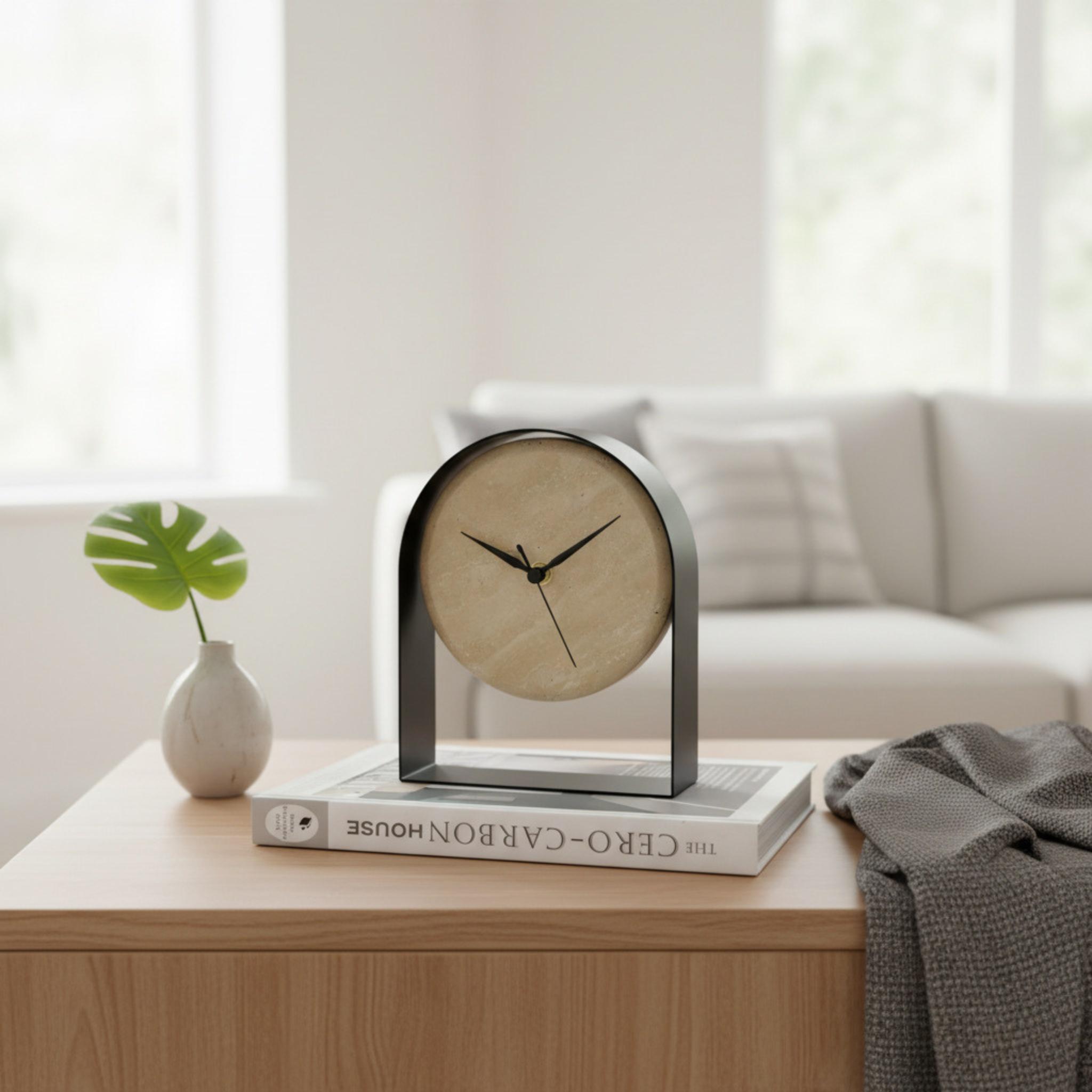 Arlo Stone Arch Table Clock for Shelves, Desks and Mantel Décor