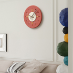 A round auburn wall clock with a warm modern look, suited to UK living rooms, kitchens, bedrooms, hallways and cosy rented homes.