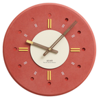 A round auburn wall clock with a warm modern look, suited to UK living rooms, kitchens, bedrooms, hallways and cosy rented homes.