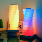 The Aurora Stack Glow Lamp is a colourful stacked table lamp for UK bedrooms, desks, bedside tables and playful living room corners.