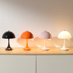 Glossy dome rechargeable table lamp for bedside tables, desks and cosy living room corners. Available in playful modern colours.