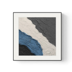 Blue, charcoal and ivory abstract framed wall art with flowing curves for contemporary bedrooms, offices and living spaces.