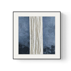 Blue and ivory abstract framed wall art designed to bring calm colour and modern texture to bedrooms, hallways and living rooms.