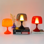 A portable dome black red orange table lamp for bedrooms, desks, bedside tables and cosy living room corners. Available in warm modern colours.