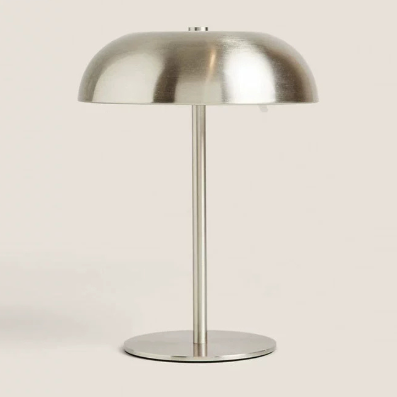 Brushed silver Marlow Dome Table Lamp with a curved metal shade and circular base – KaShi Living