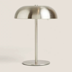 Brushed silver Marlow Dome Table Lamp with a curved metal shade and circular base – KaShi Living
