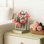 A pink floral table lamp with soft bell-shaped shades, perfect for cosy bedrooms, bedside tables and living room corners.