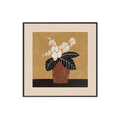 Ochre botanical framed wall art with white flowers and dark leaves, bringing warm contrast to bedrooms, living rooms and hallways.