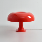 Cherry red Orla Halo Table Lamp with a glossy rounded shade and pedestal base – KaShi Living.
