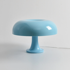 Sky blue Orla Halo Table Lamp with a glossy rounded shade and pedestal base – KaShi Living.