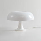 Soft white Orla Halo Table Lamp with a glossy rounded shade and pedestal base – KaShi Living.