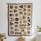 Vista Retro Textile Wall Art with abstract symbol pattern and woven fringe for retro inspired wall décor