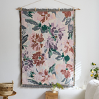 Vista Retro Textile Wall Art with soft pink floral print and woven fringe detail for bedroom or living room décor