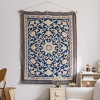 Vista Retro Textile Wall Art with navy and cream floral medallion design for classic bedroom or living room décor