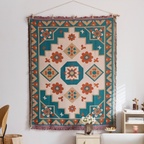 Vista Retro Textile Wall Art with teal and terracotta floral geometric pattern for cosy living room wall décor