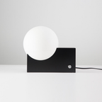 Luna Orbit Lamp in Black — sleek geometric base with spherical frosted glass light, modern accent for study or bedroom, KaShi Living