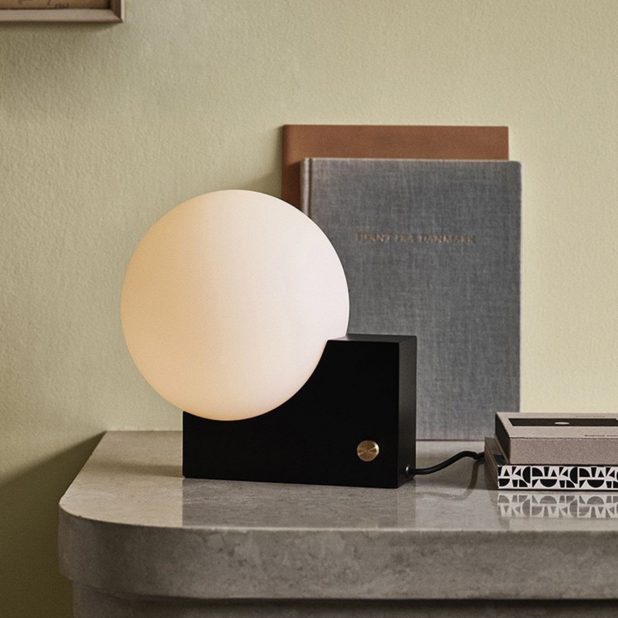 Luna Orbit Lamp in Black finish — soft ambient glow with matte cube base, perfect for modern minimalist living spaces, KaShi Living