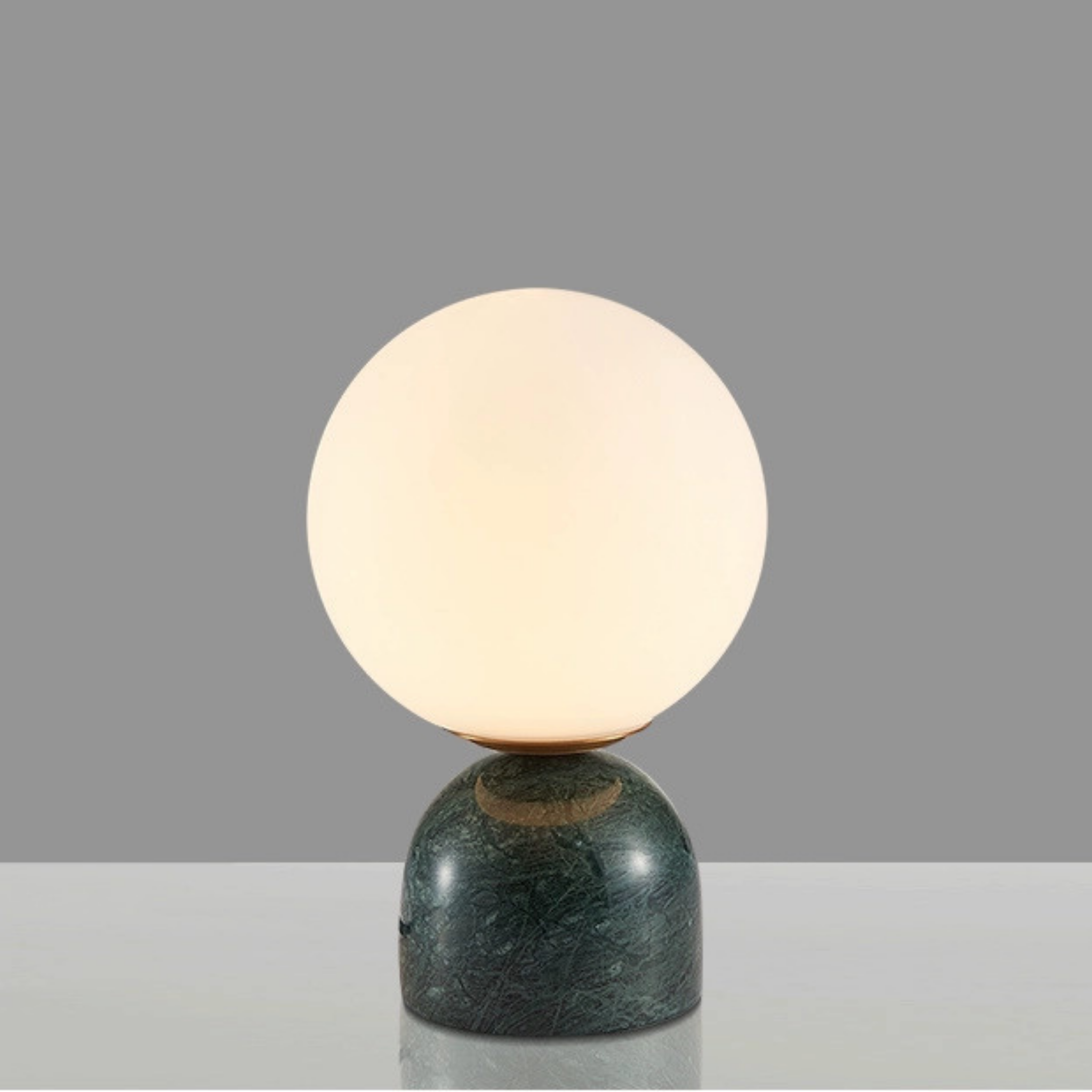 Luna Stone Lamp with green marble base — soft neutral lighting paired with natural stone texture for luxury contemporary décor, KaShi Living