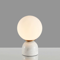Luna Stone Lamp with white marble base — minimalist orb lamp diffusing soft warm glow, timeless elegance for bedrooms or desks, KaShi Living