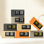 A Grey, Orange, Gold, Silver retro flip desk clock for desks, shelves, bedside tables and modern home office styling.