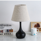 Noir Essence Lamp — modern black table lamp with neutral linen shade, minimalist design for calm and stylish interiors, KaShi Living