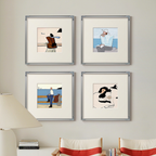 A coordinated coastal framed wall art set for UK bedrooms, living rooms, reading corners and soft gallery wall styling.