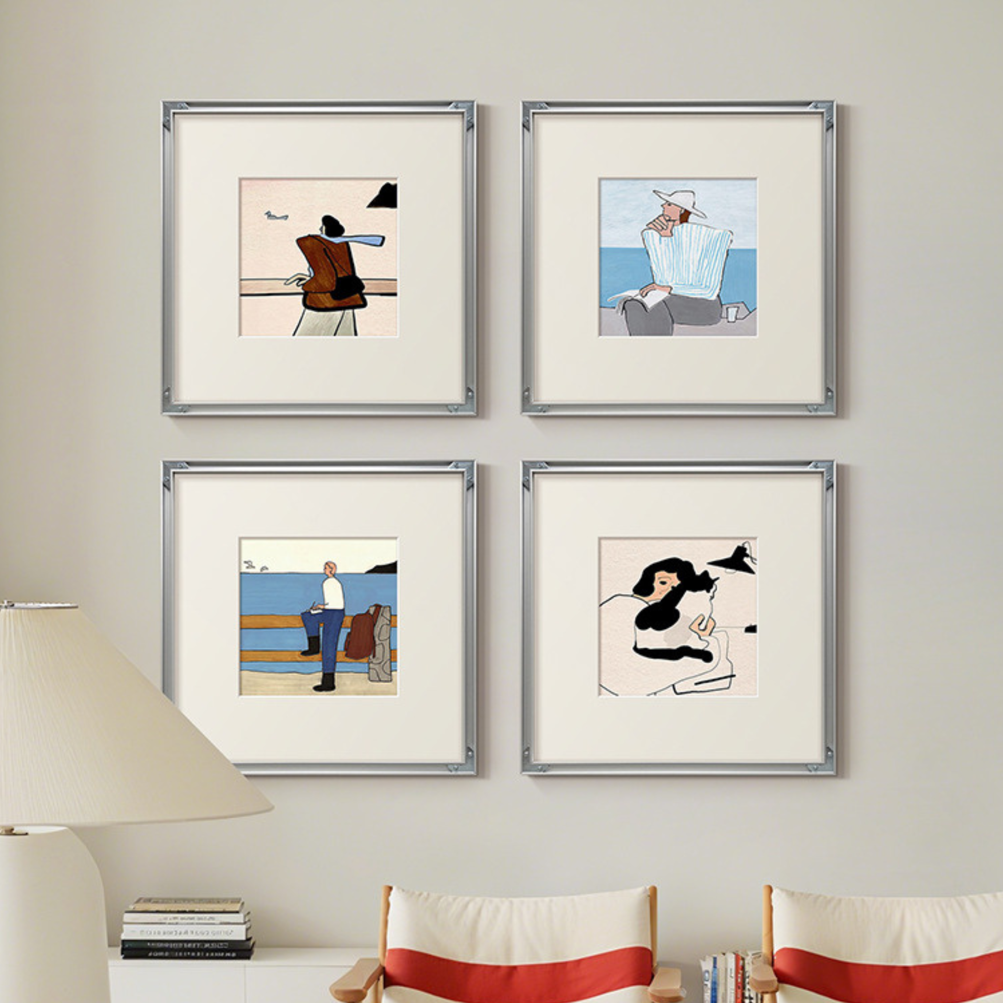 A coordinated coastal framed wall art set for UK bedrooms, living rooms, reading corners and soft gallery wall styling.