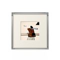 A soft coastal framed wall art print showing a quiet seaside figure, suited to UK bedrooms, hallways and calming gallery walls.