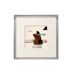 A soft coastal framed wall art print showing a quiet seaside figure, suited to UK bedrooms, hallways and calming gallery walls.