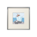 A soft coastal framed wall art piece featuring a seated figure by the sea, suited to UK bedrooms, living rooms and gallery walls.