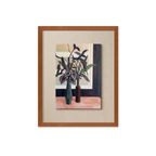 A botanical framed wall art piece featuring leafy stems in vases by a window, suited to UK bedrooms, hallways and cosy living room corners.