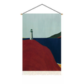 Abstract lighthouse textile wall art with red coast and deep blue sea for calm hallway or living room decor by KaShi Living