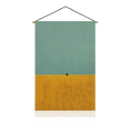 Ochre yellow abstract textile wall art with quiet figure and fringe detail for warm UK home decor by KaShi Living