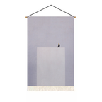 Pale lilac abstract textile wall hanging with white ledge design and fringe for soft bedroom wall decor by KaShi Living
