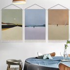 Still Horizon abstract textile wall art collection with fringed wall hangings for bedrooms, living rooms and cosy UK homes by KaShi Living