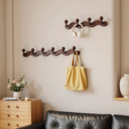 Warm walnut-tone wall hook rack for coats, bags, keys and everyday hallway organisation in cosy UK homes.